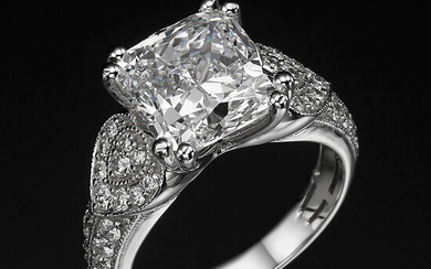 5.68 ct E/VS2 Diamond Engagement Ring, Unique Luxury Jewelry - 18 kt. White gold, GIA-Certified Diamond