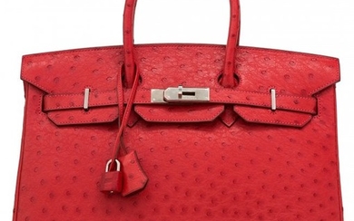 58011: Hermès 35cm Rouge Vif Ostrich Birkin Bag