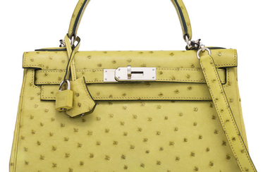 Hermès 28cm Vert Anis Ostrich Retourne Kelly Bag with...