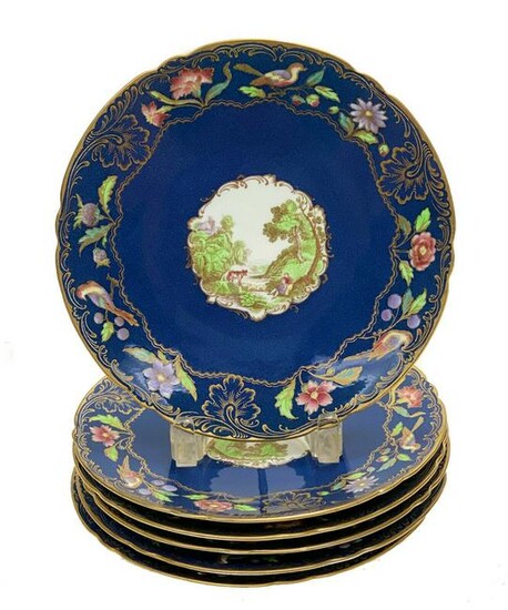 6 Copeland Spode England Porcelain Blue Plates c1900