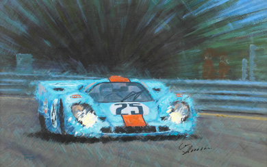 Simon Taylor (British 1969-), 'Porsche 917 - Spa 1970' original artwork signed by the driver Leo Kinnunen