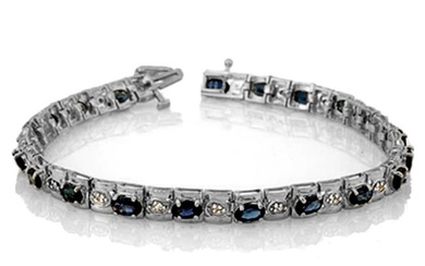6.09 ctw Blue Sapphire & Diamond Bracelet 14k White Gold