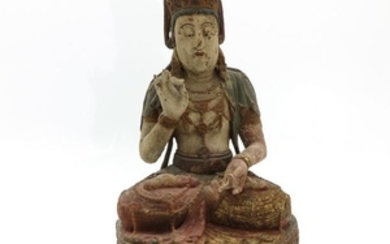 A Carved Wood Chinese Bodhisattva Sculpture