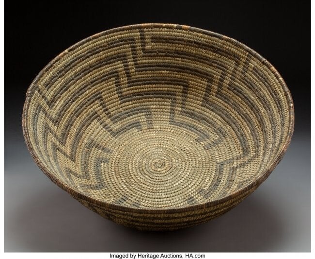 70111: A Large Papago Coiled Bowl c. 1900 willow and