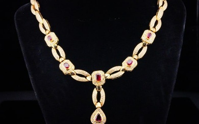 7.75ctw SI1-SI2/G-H Diamond, 4.00ctw Ruby and 18K Necklace