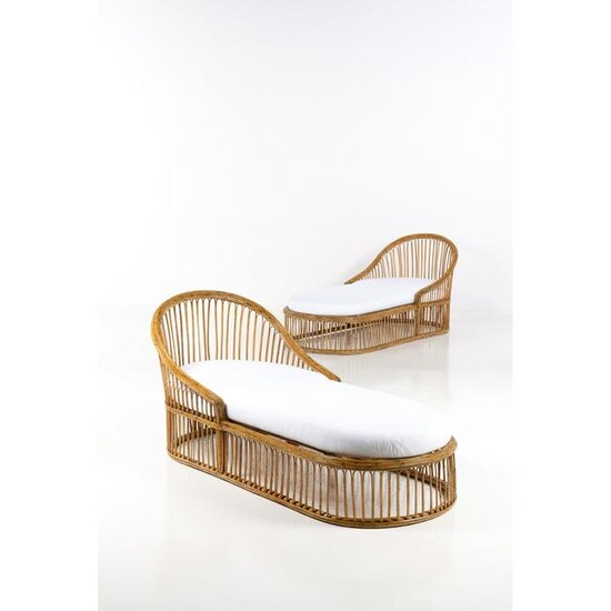 Travail italien (XX) Pair of daybeds Rattan and fabric