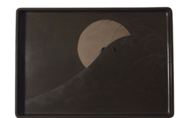 A RECTANGULAR LACQUER TRAY WITH DECORATION OF AUTUMN GRASSES AND MOON, SHIBATA ZESHIN (1807-1891), JAPAN, MEIJI PERIOD, LATE 19TH CENTURY