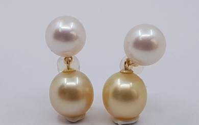 8.5x9.5mm Akoya and Golden South Sea Pearls - Earrings - 18 kt. Yellow gold