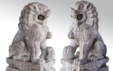 (2) Chinese carved marble Fu lions