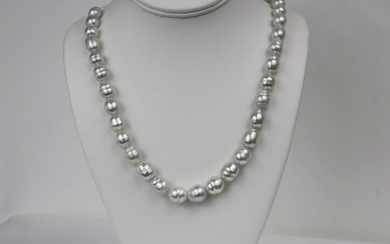 9-12mm South Sea White-Silver Circle Baroque Necklace