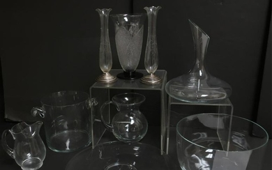 9 Pieces of Clear and Etched Glass