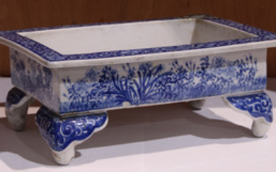 Japanese Planter with Blue and White Glaze