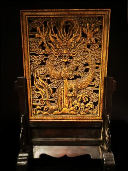 Chinese Rosewood Dragon Screen
