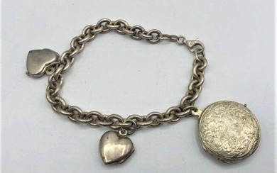 .925 Sterling Silver Bracelet 3 Lockets 2 are Hearts