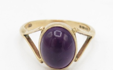 9ct gold vintage cabochon cut amethyst dress ring with split...