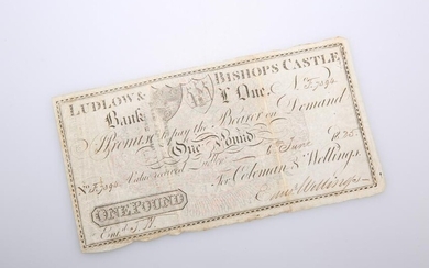 A 19TH CENTURY BANK NOTE, Ludlow & Bishops Castle Bank