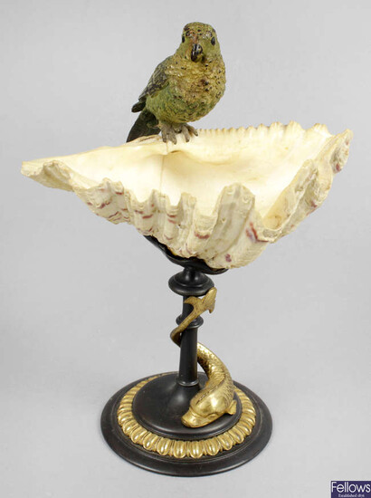 A 19th century Austrian cold painted bronze study of a green parakeet.