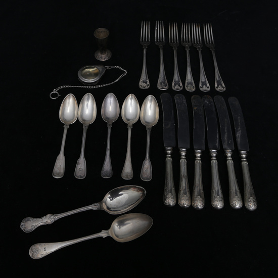 A 21 piece cutlery set, almost all nickel silver.