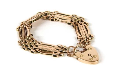 A 9ct gold five row gate bracelet