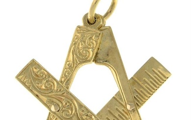 A 9ct gold hinged bar pendant, open to reveal Masonic square and compass.