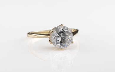 A 9ct yellow gold CZ solitaire ring