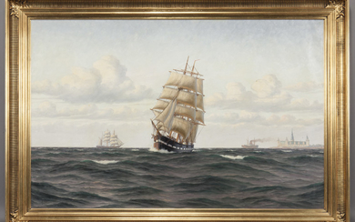A. B. Slow "Untitled (Ships near harbor) oil