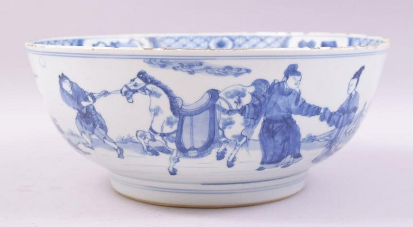 A CHINESE BLUE AND WHITE PORCELAIN PUNCH BOWL