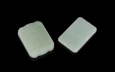 A CHINESE WHITE JADE PLAQUE AND A CHINESE CELADON JADE PLAQUE