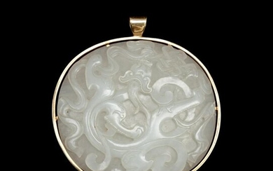 A Carved White Jade 'Chilong' Plaque