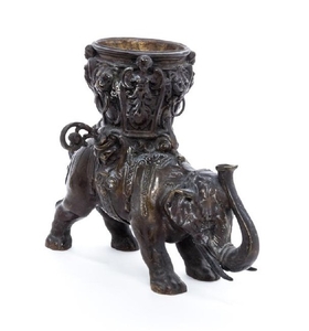 A Chinese Bronze Elephant-Form Candle Holder