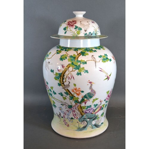 A Chinese Canton covered vase, 42cms high, six character mar...