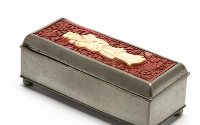 A Chinese Carved Cinnabar Lacquer, Bone and Pewter Box