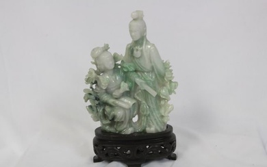 A Chinese Jadeite Statue on Stand