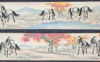 A Chinese Scroll Painting of Horses