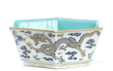 A Chinese blue and white hexagonal 'dragon' bowl Xianfeng mark and of...