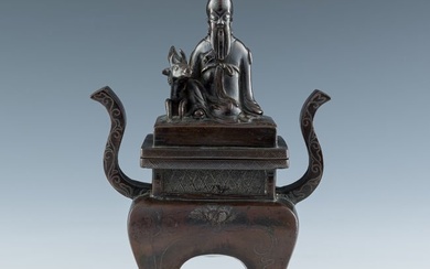 A Chinese bronze censer with silver inlay, Ming dynasty