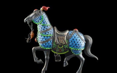 A Chinese silver enamel-decorated horse, 1950s-1970s
