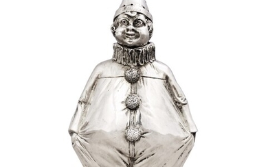 A Continental silver novelty pepper in the form of a clown, probably Germany, circa 1900, sponsor's mark HF in a lozenge (unidentified), import mark for Chester, 1913