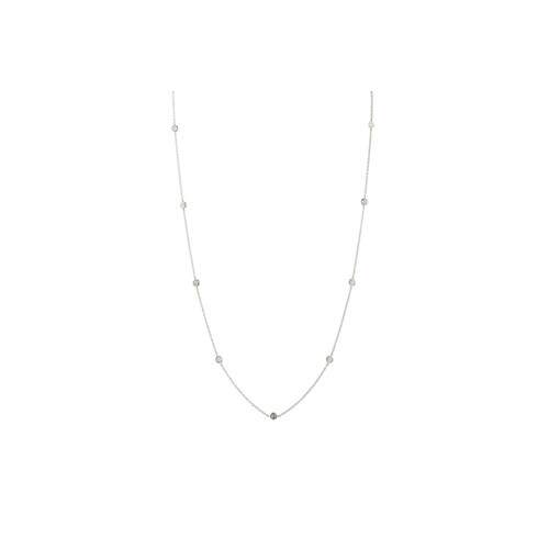 A DIAMOND NECKLACE, the collet set diamonds linked by 18ct c...