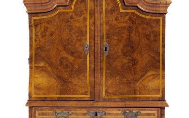 A Dutch burr-walnut and fruitwood miniature cabinet