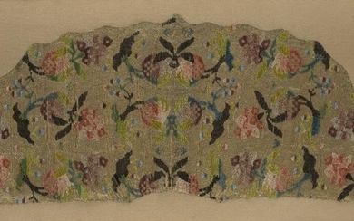 A European silk and velvet textile fragment, second half 19th century, in the chinoiserie taste, with pomegranates and lotus leaves, mounted on a modern silk ground, 112 x 51 cm overall