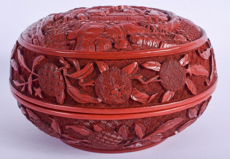 A FINE 18TH CENTURY CHINESE CARVED CINNABAR LACQUER BOX