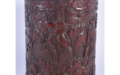 A FINE 19TH CENTURY CHINESE CARVED BAMBOO BITONG BRUSH POT Q...