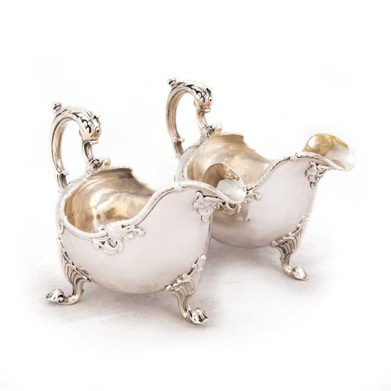 A FINE PAIR OF GEORGE II SILVER SAUCEBOATS