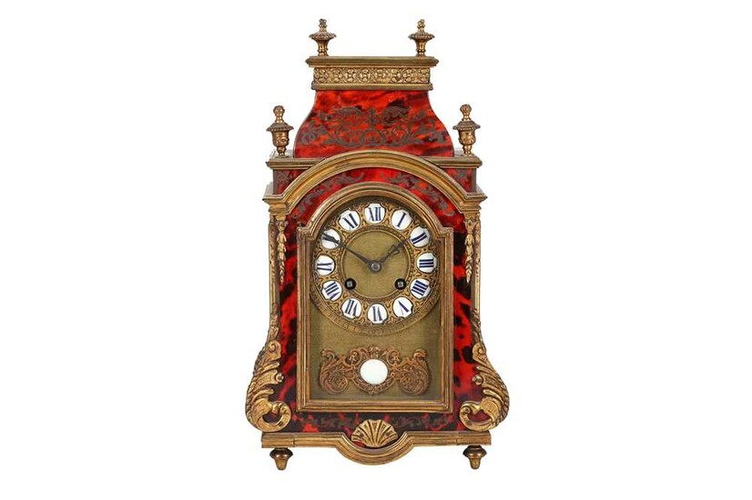 A FRENCH LOUIS XV STYLE BOULLE WORK MANTEL CLOCK, 19TH CENTURY