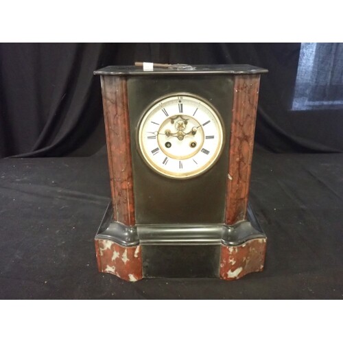 A FRENCH MARBLE MANTLE CLOCK the sunken dial with visual esc...