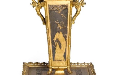 A FRENCH PATINATED & GILT BRONZE CENTERPIECE