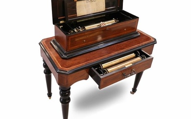 A Fine 19th C. Playing 36 Airs Interchangeable 6 Cylinders Cartel Inlaid Music Box Table