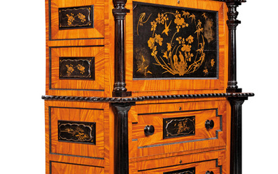 A GEORGE IV EBONY AND CHINESE-LACQUER-MOUNTED SATINWOOD SECRETAIRE A ABATTANT, CIRCA 1825