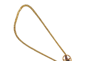 A GOLD, GARNET AND DIAMOND NECKLACE